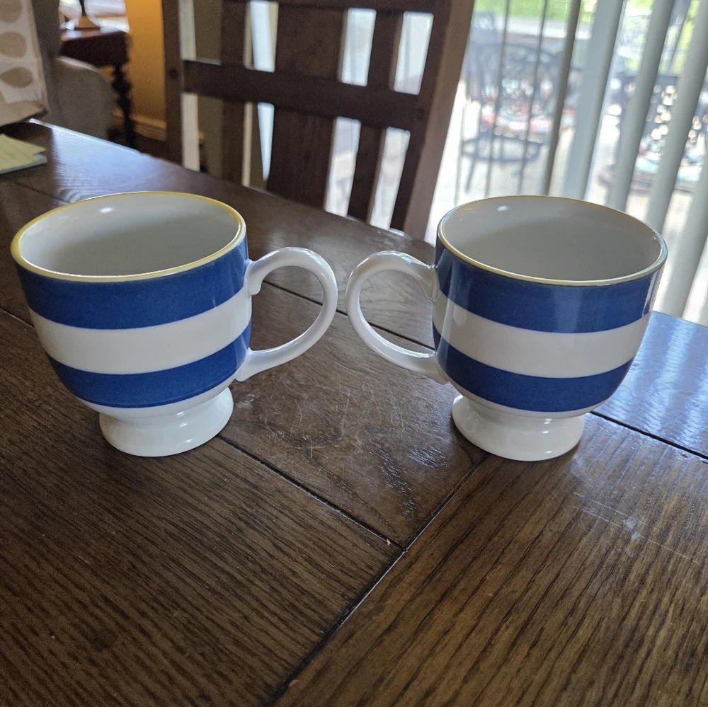 West Elm Footed Striped 8oz Mugs (2)